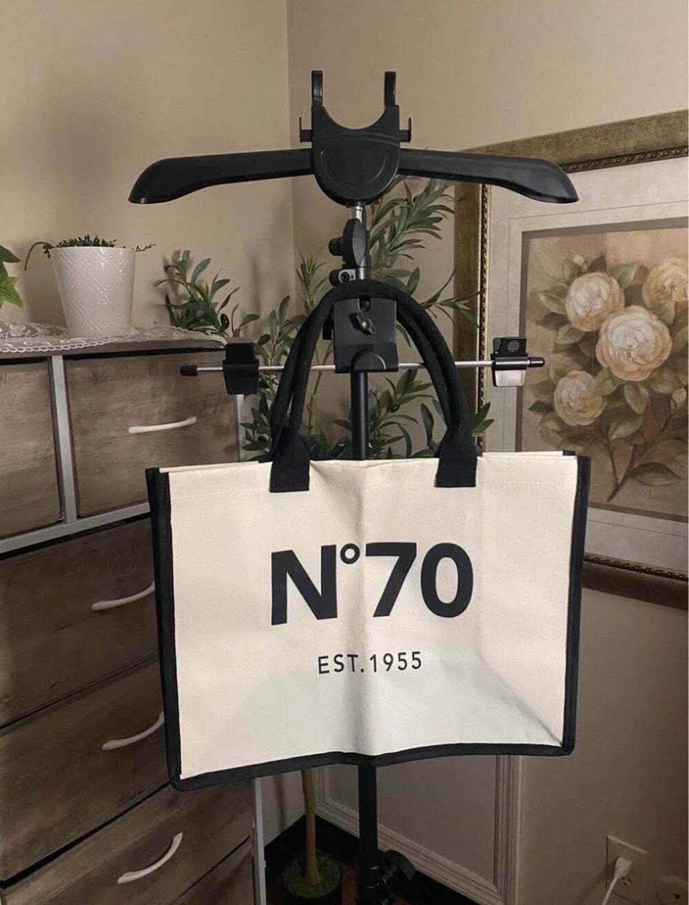 No7 Est. 1955 Cream & Black Large Canvas Tote Bag